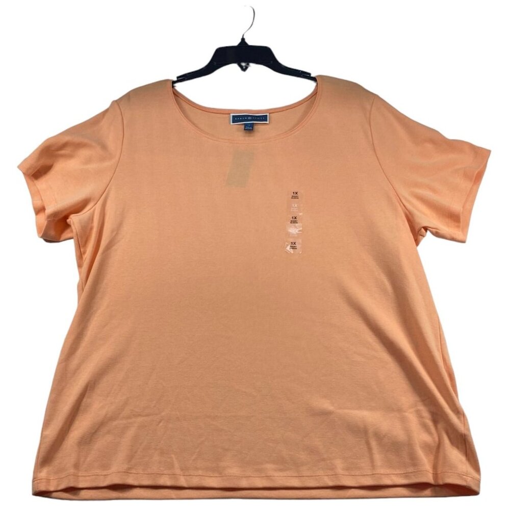 Karen Scott Shirt Womens Plus size 1X Orange Short Sleeve Scoop Neck Cotton New